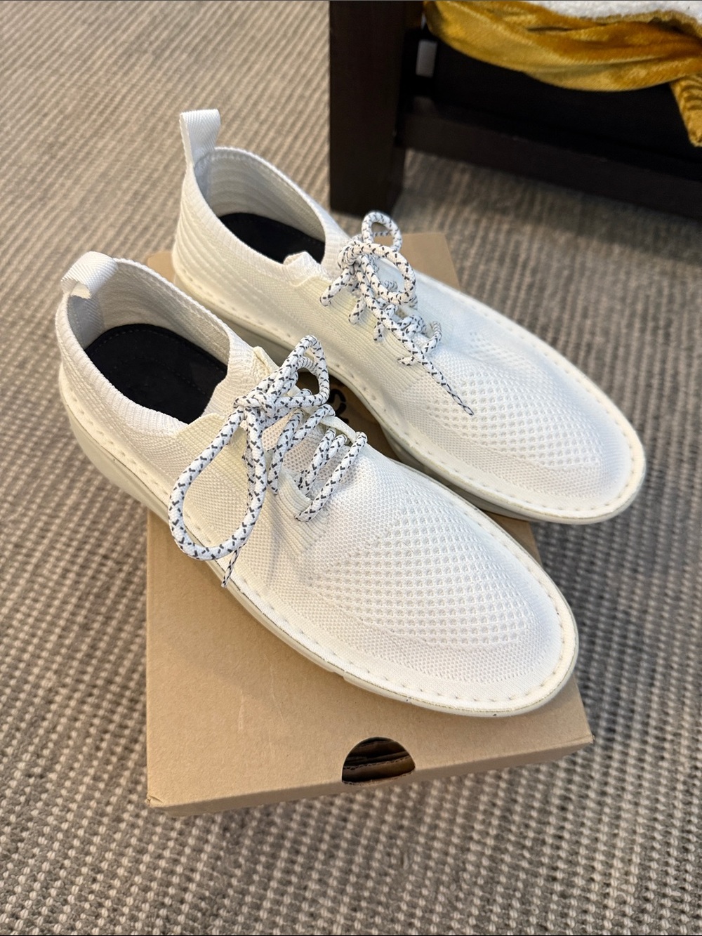 Clarks White Knit Lace-Up Sneakers